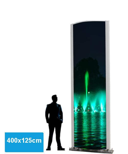 Totem Publicitaire Extérieur Double Face - Forme Galbée - Sur Mesure - Avec impressions de vos visuels - Production et Vente